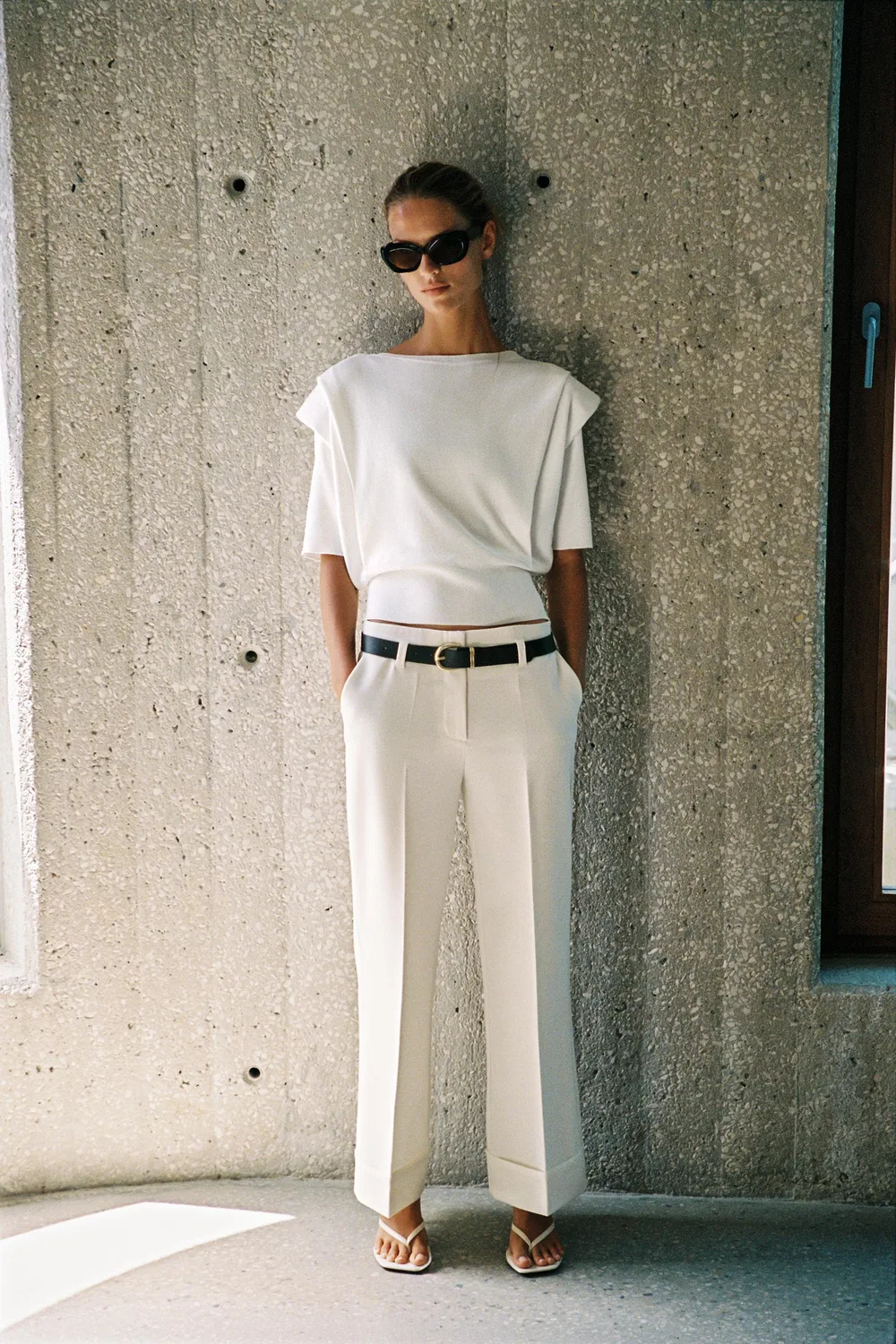 Вязаный топ с подплечниками ZARA, White