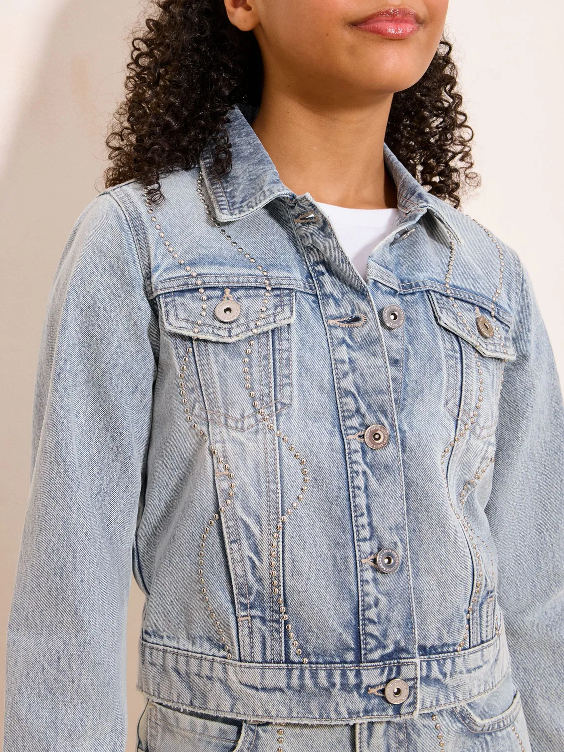 Джинсовая куртка Lipsy Light Wash Blue Embellished, синяя