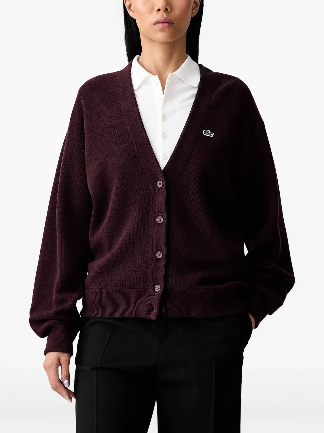 Lacoste Трикотажный кардиган с V-образным вырезом красный