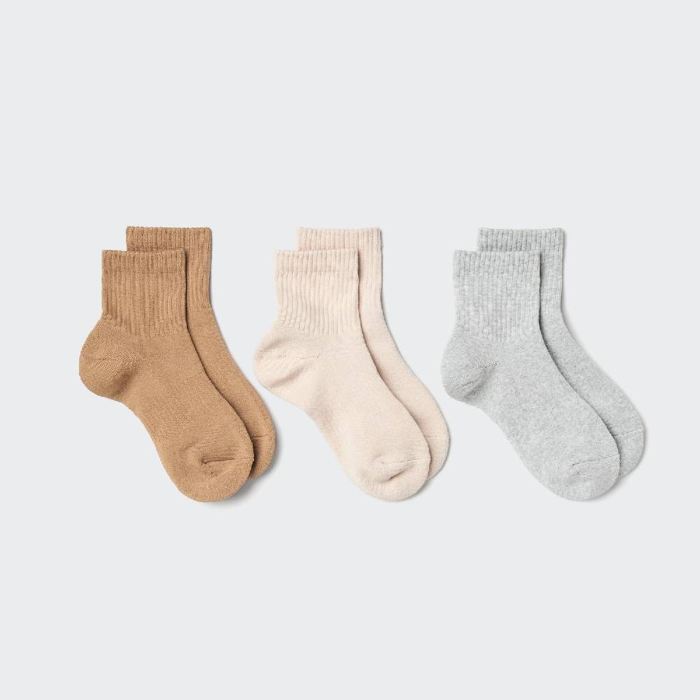 Комплект носков Uniqlo Rib Pile, 3 пары, 32 бежевый