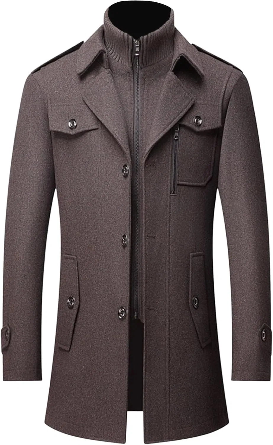 Мужское пальто из шерстяной смеси с отстегивающимся воротником, Classic Pea Coat, кофейный