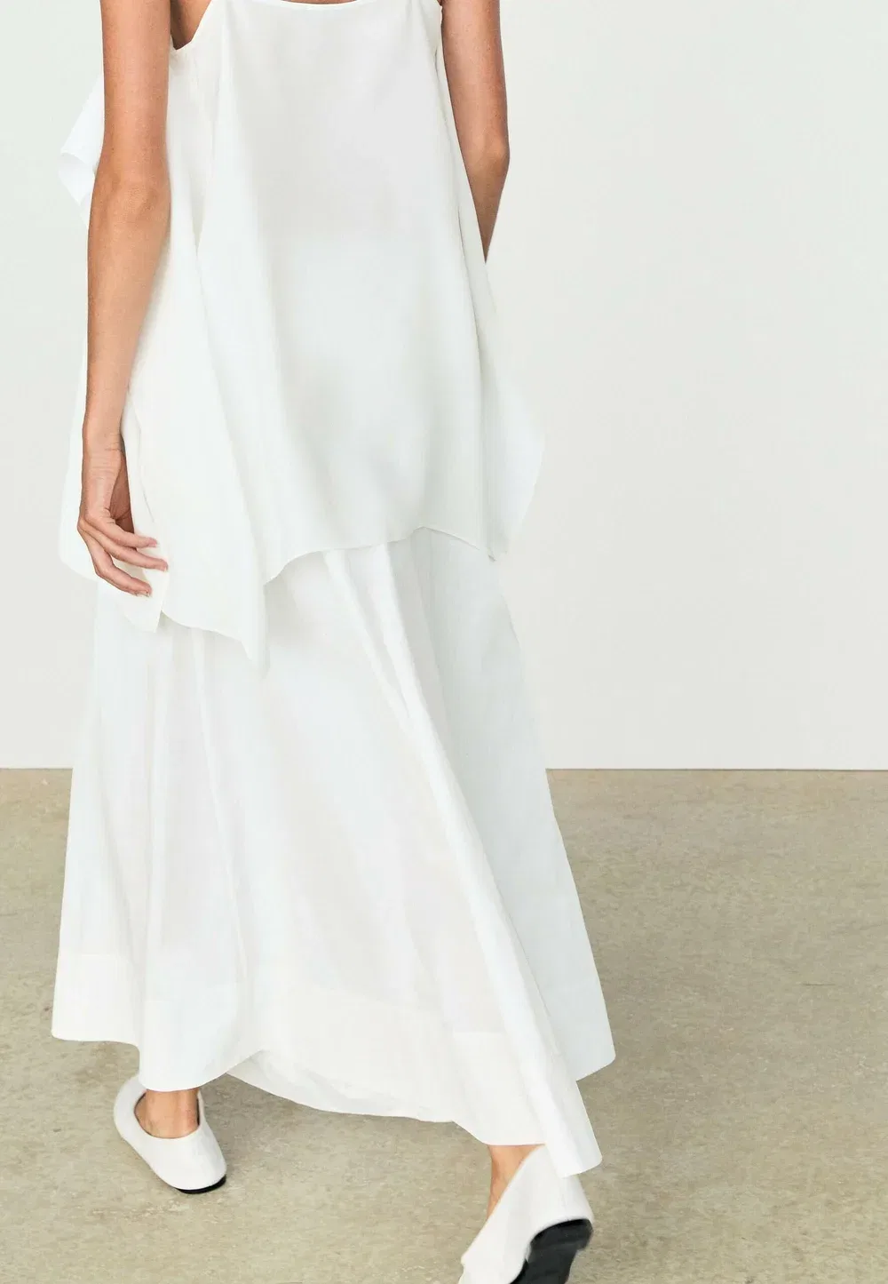 Юбка миди с кокеткой и складками - юбка макси Massimo Dutti, White — фото 4