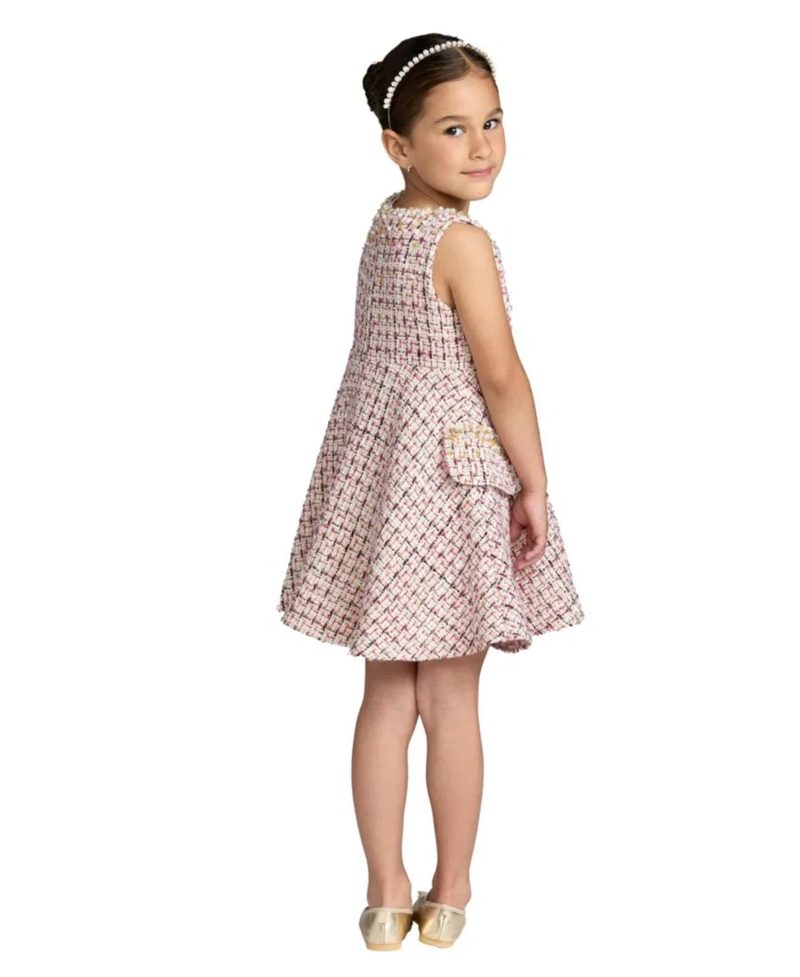 Платье-трапеция без рукавов из твида с пайетками Big Girls Beaded Boucle Mini Dress Mac Duggal, Cherry — фото 2