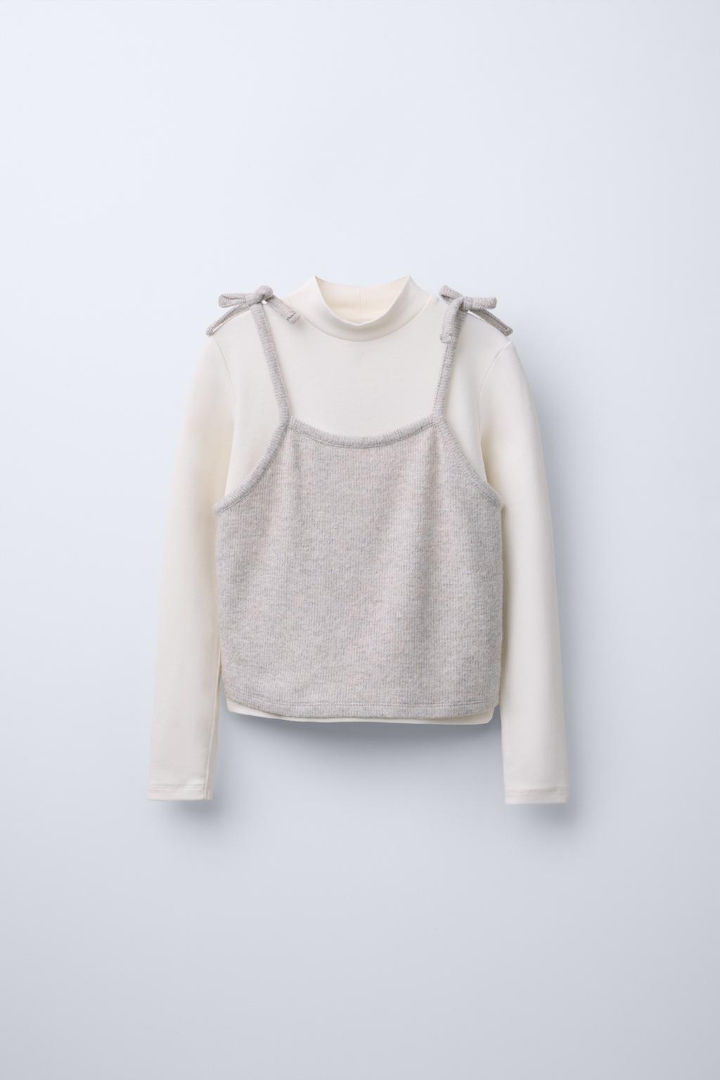

Футболка с вязаным жилетом ZARA, бежевый