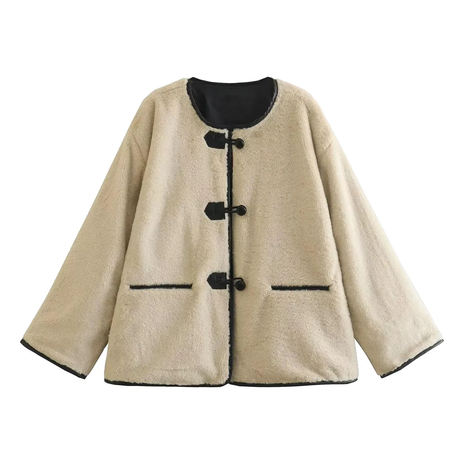 Женская куртка из флиса с длинным рукавом, оверсайз, dark khaki