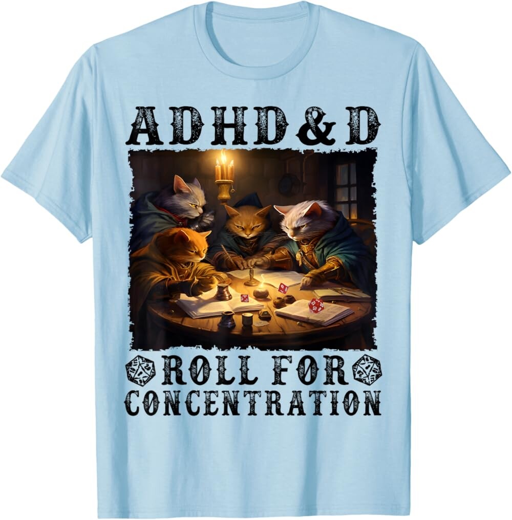 

Мужская футболка Funny Tees Gamer RPG Apparel Cats RPG Gamer Roll For Concentration, голубой