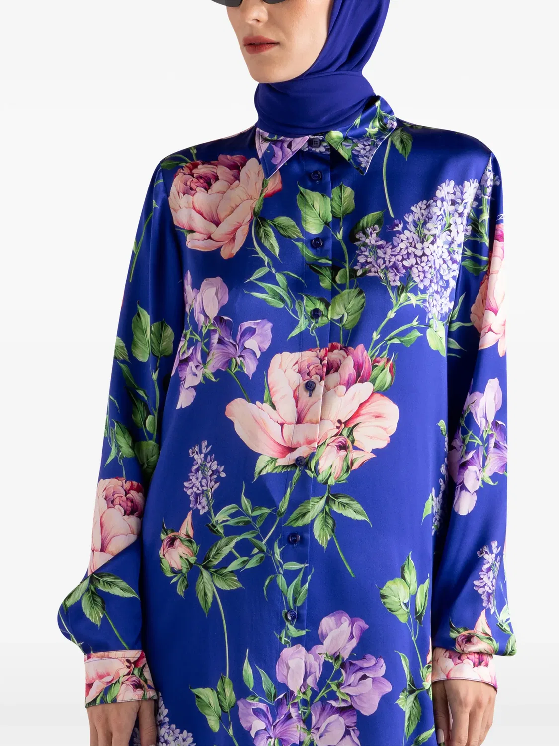 Блузка на пуговицах с цветочным принтом Dolce & Gabbana, синий — фото 4