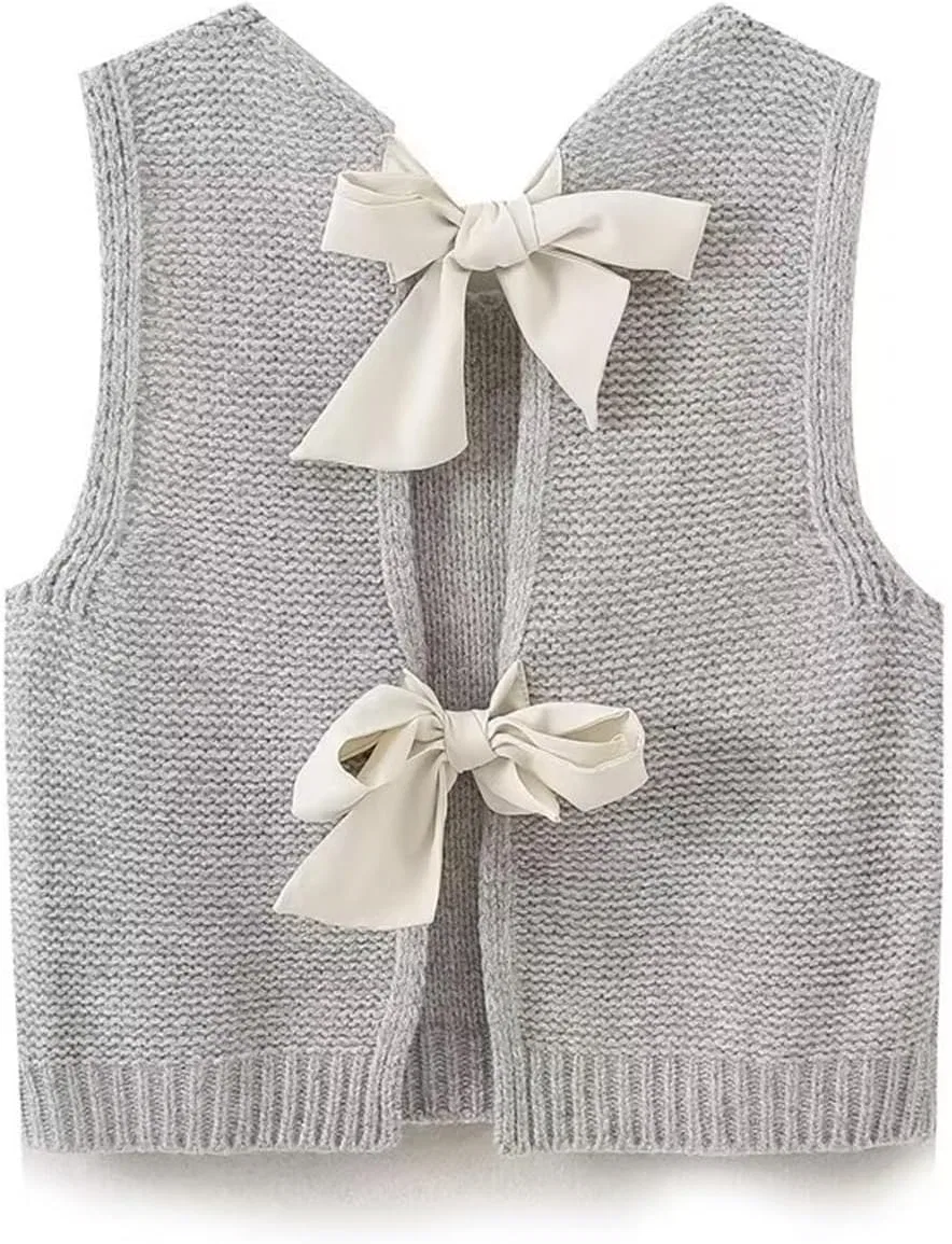 Женский топ без рукавов с бантом, Knit Sweater Vest, серый — фото 3