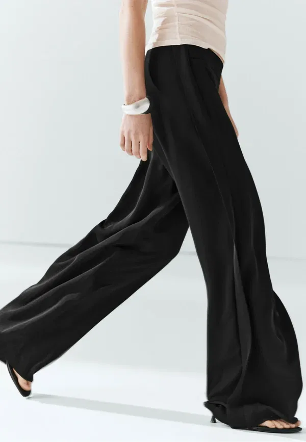 Брюки из вискозы Straight-leg flowing pants Massimo Dutti, черный — фото 4