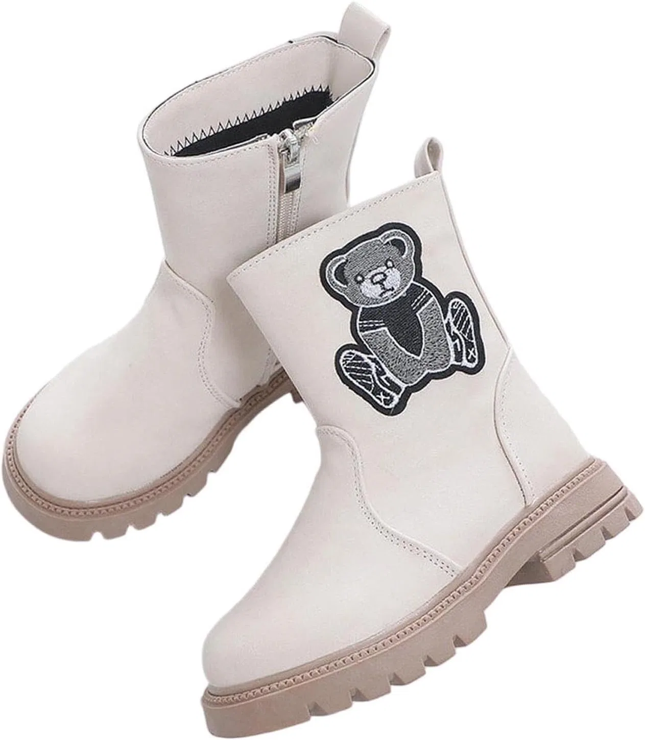 Детские сапоги для девочек с принтом медведя Mid Calf Cute Bear Zzalalana, Beige