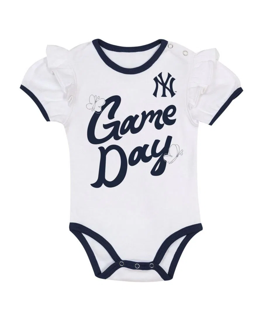 Комплект из боди, повязки на голову и юбки New York Yankees Baby Girls 3-Piece Outerstuff, White Navy — фото 2
