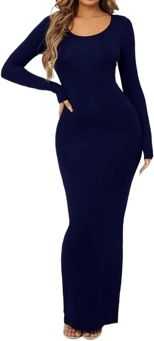 Женское облегающее макси-платье с длинным рукавом Bodycon, Navy Blue