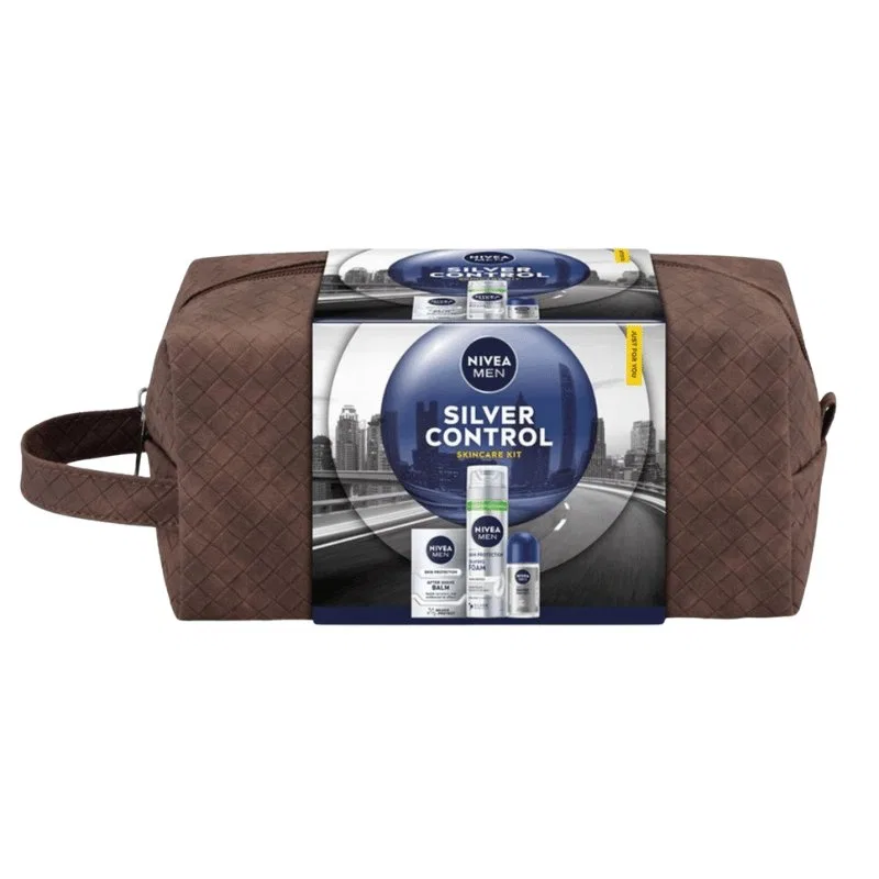 Набор косметики для мужчин Nivea Men Silver Control, с косметичкой