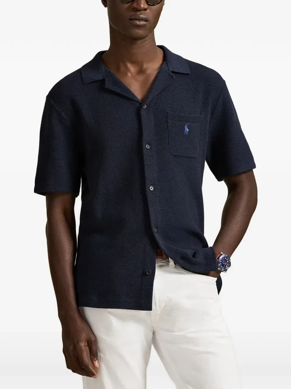 Рубашка на пуговицах с вышивкой логотипа Polo Ralph Lauren, синий — фото 3