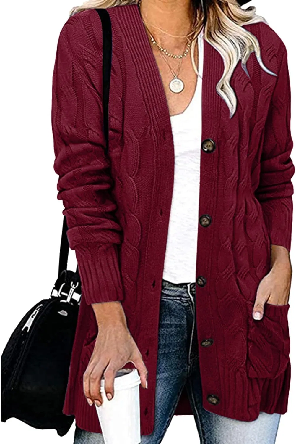 Женский кардиган с длинным рукавом, модель Open Front, цвет Wine — фото 2