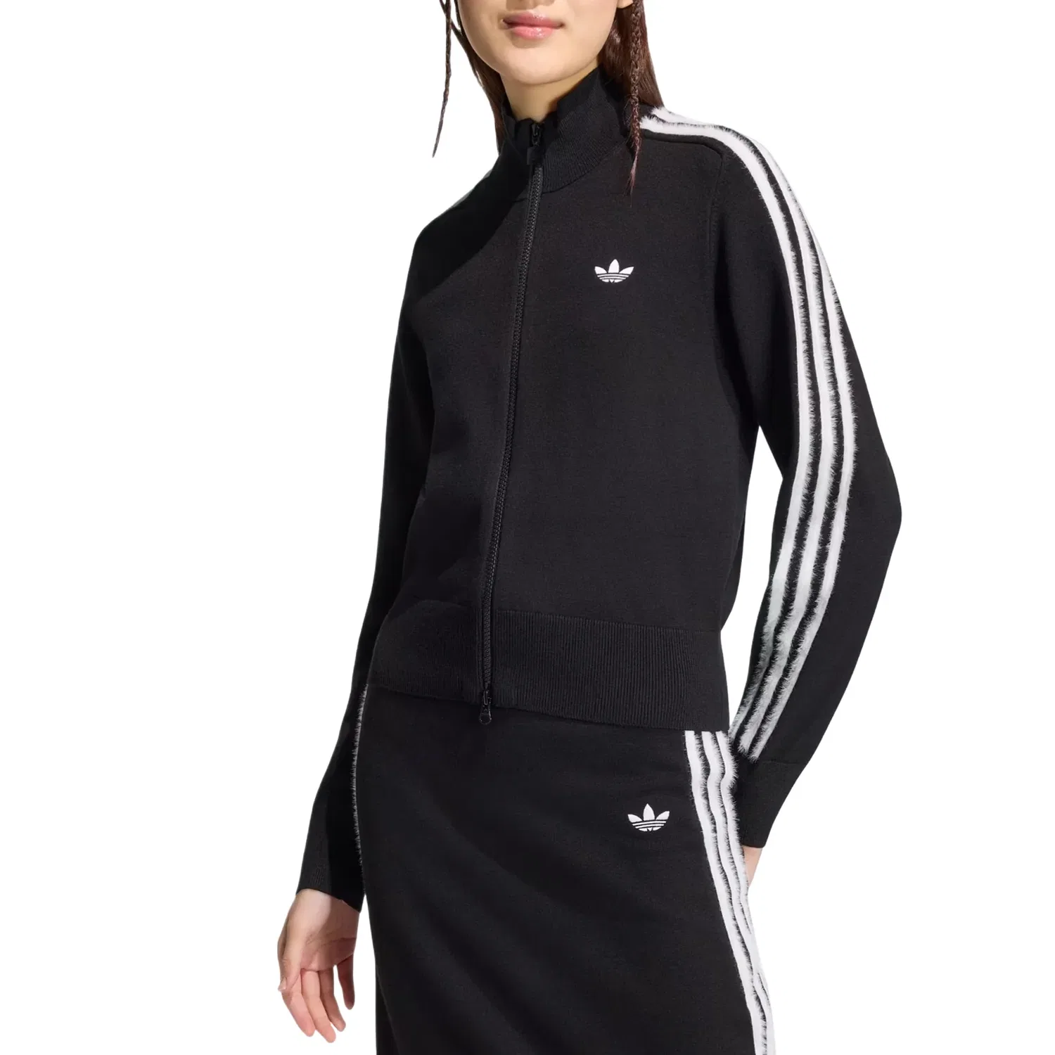 Женская куртка Knitted Firebird Track Top Asia Sizing 'Black White' adidas, Black/White — фото 4
