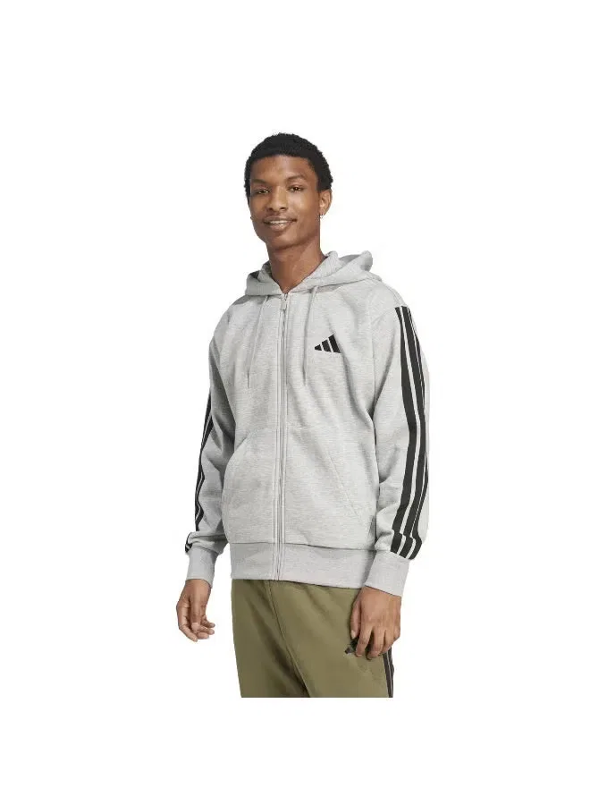 Худи на молнии с флисовой подкладкой Essentials 3-stripes Adidas, серый