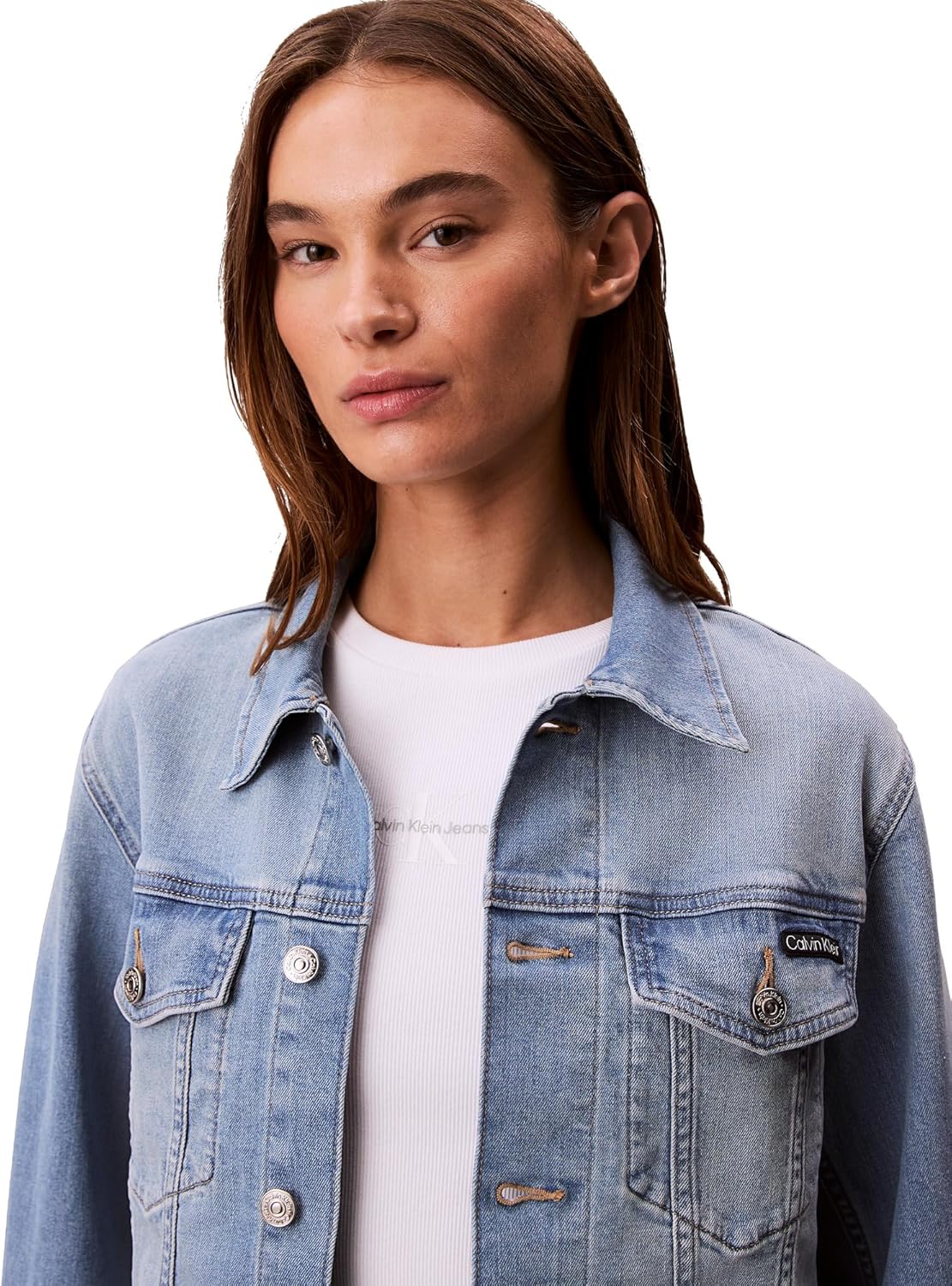 Женская куртка-косуха Calvin Klein классическая джинсовая, голубой — фото 3