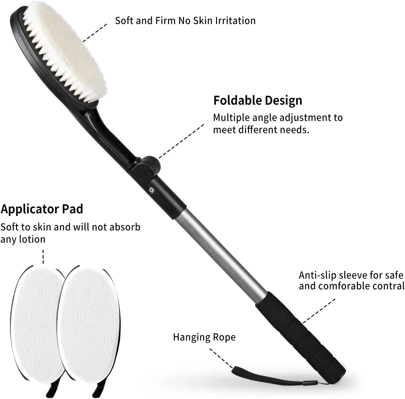 Щетка для душа Body Brush, EASACE, с длинной ручкой, регулируемой головкой, мягкая щетина — фото 2