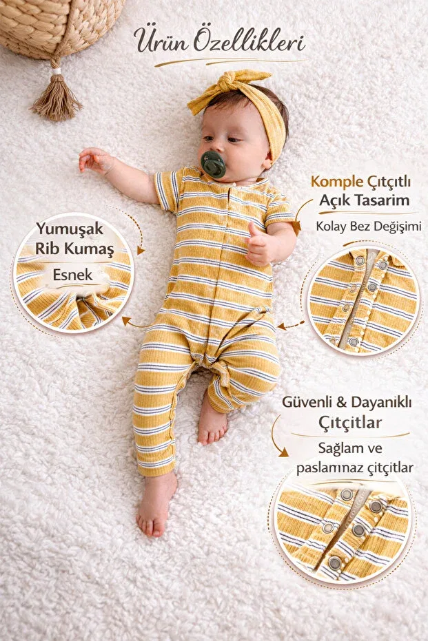 Детское боди-комбинезон с коротким рукавом Baby Boroosh, Yellow-White-Green Lines