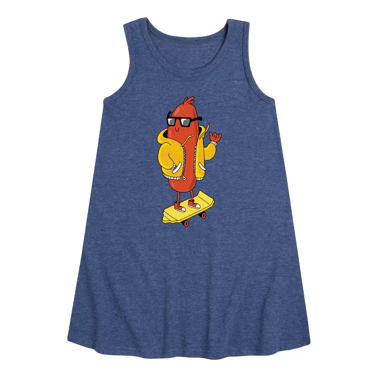 Детское платье-трапеция без рукавов Hot Dog Skater Instant Message, Heather Navy