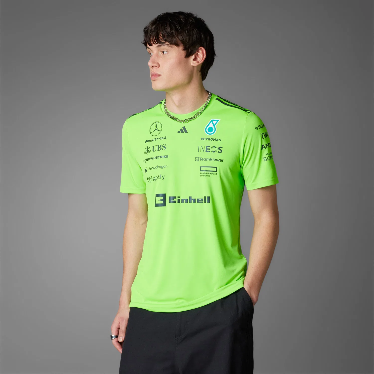 Мужская футболка с принтом MERCEDES - AMG PETRONAS FORMULA ONE TEAM SET-UP T-SHIRT Adidas, Grun Schwarz — фото 3