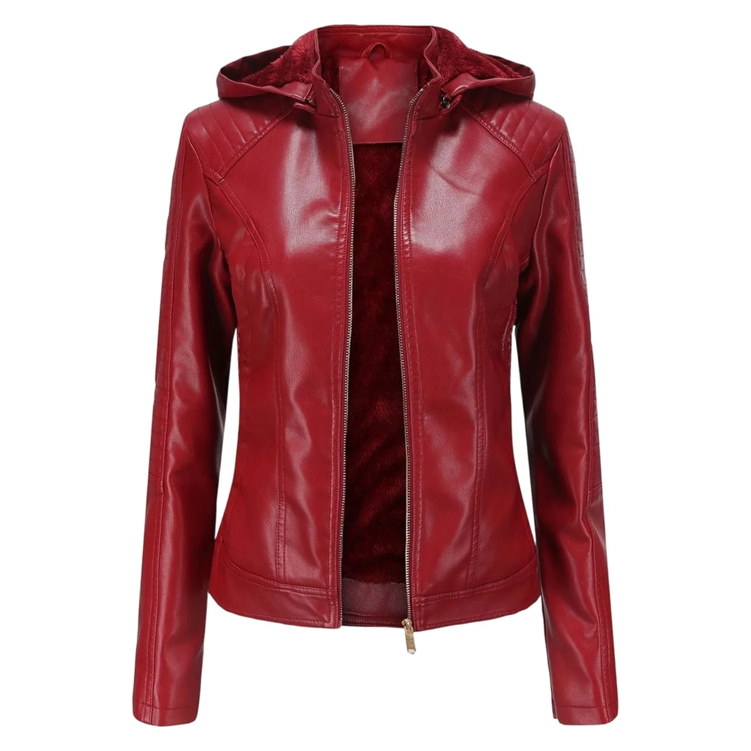 Женское кожаное пальто с короткой молнией, Rosso