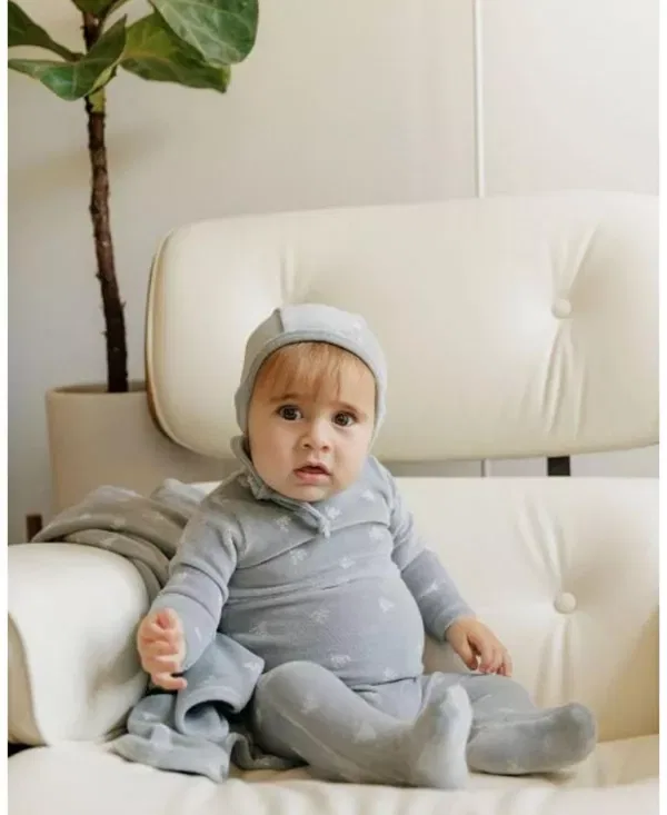 Детский комплект из велюра с принтом листьев Unisex velour leaf pattern collection Ely'S & Co., синий — фото 2