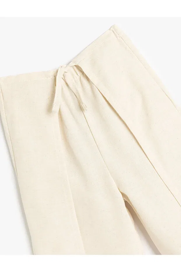 Детские широкие брюки для девочек из вискозы с льном Linen Koton, Ecru — фото 3
