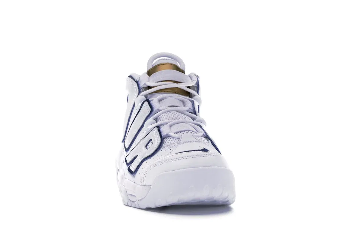 Детские кроссовки для мальчиков с кроссовками Nike Air More Uptempo Nike, White/Midnight Navy-Metallic Gold — фото 2