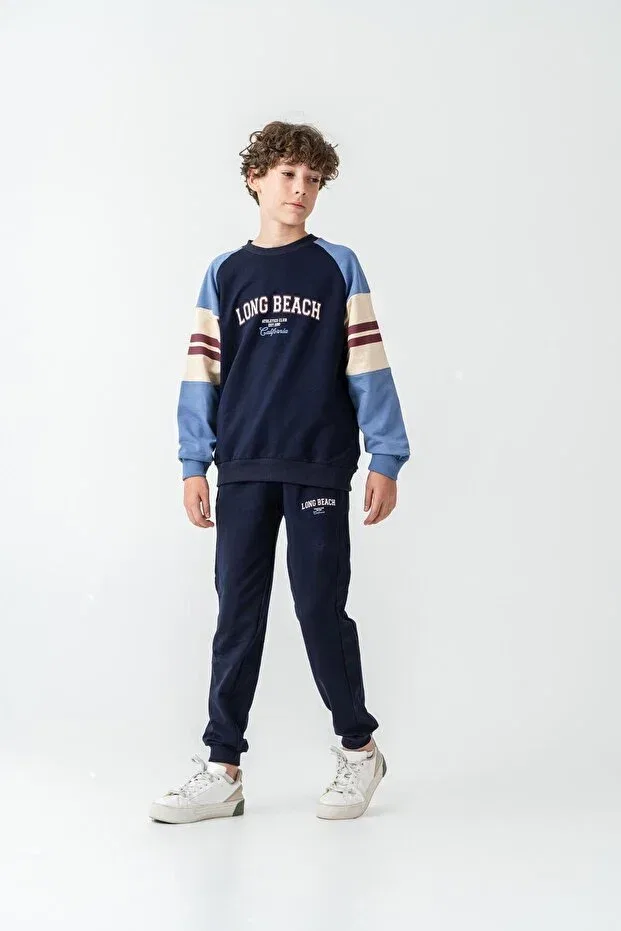 Детский спортивный костюм для мальчиков с принтом Long Beach Printed Top Mışıl Kids, Navy Blue — фото 3