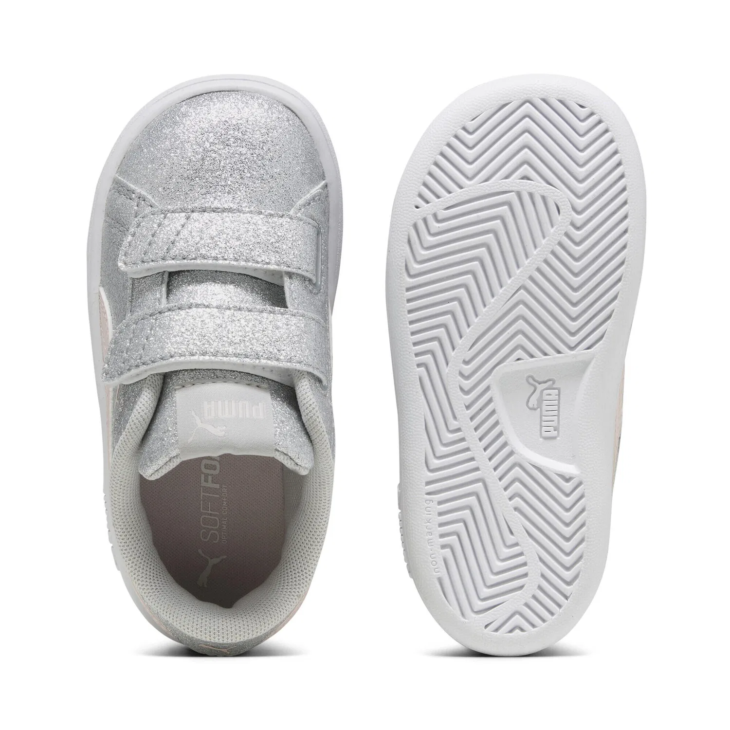 Детские кроссовки для девочек с блестками Smash 3.0 Glitz Glam Puma, Grau / Rosa — фото 4