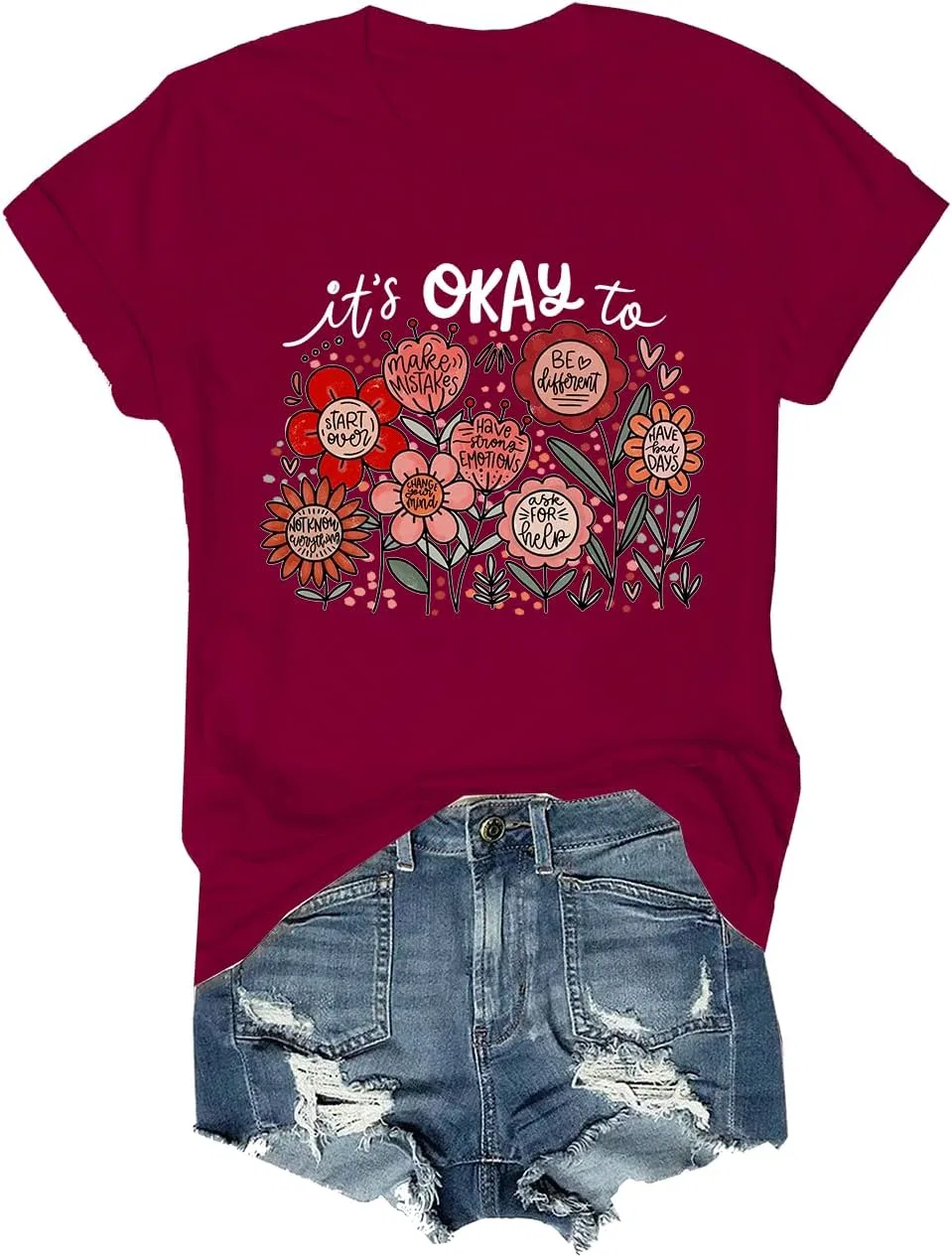 Женская футболка с принтом It's Okay to Boho, Claret