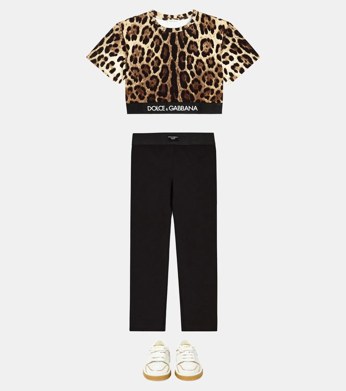 Леггинсы хлопковые с логотипом Dolce&Gabbana Kids, черный — фото 2