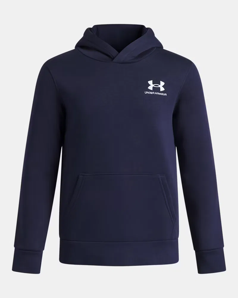 Худи на мальчика из ультрамягкого флиса с карманом-кенгуру UA Icon Fleece UnderArmour, Midnight Navy/White
