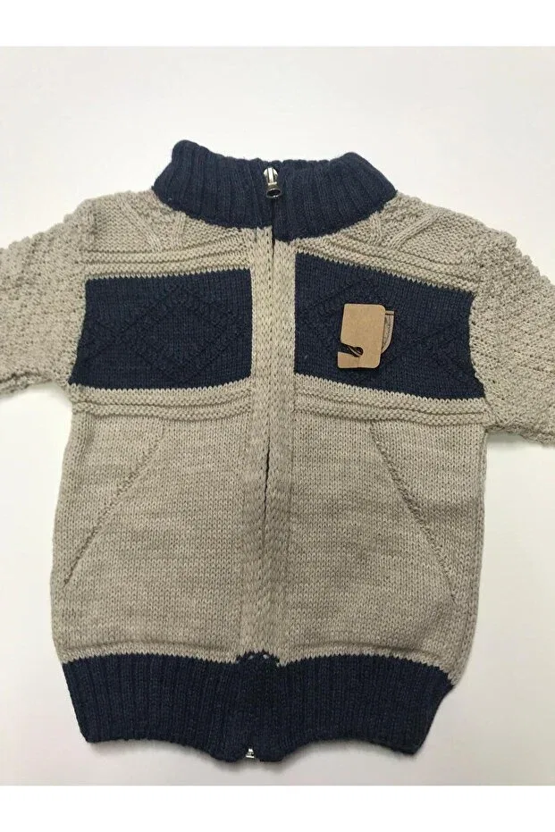 Детский кардиган для мальчиков с ромбовидным принтом Winter Knitwear Argyle Patterned Judge Collar Zipper Pocket Boys Sweatshirt Cardigan Baby Slon Kids Clup, Beige-Blue — фото 2