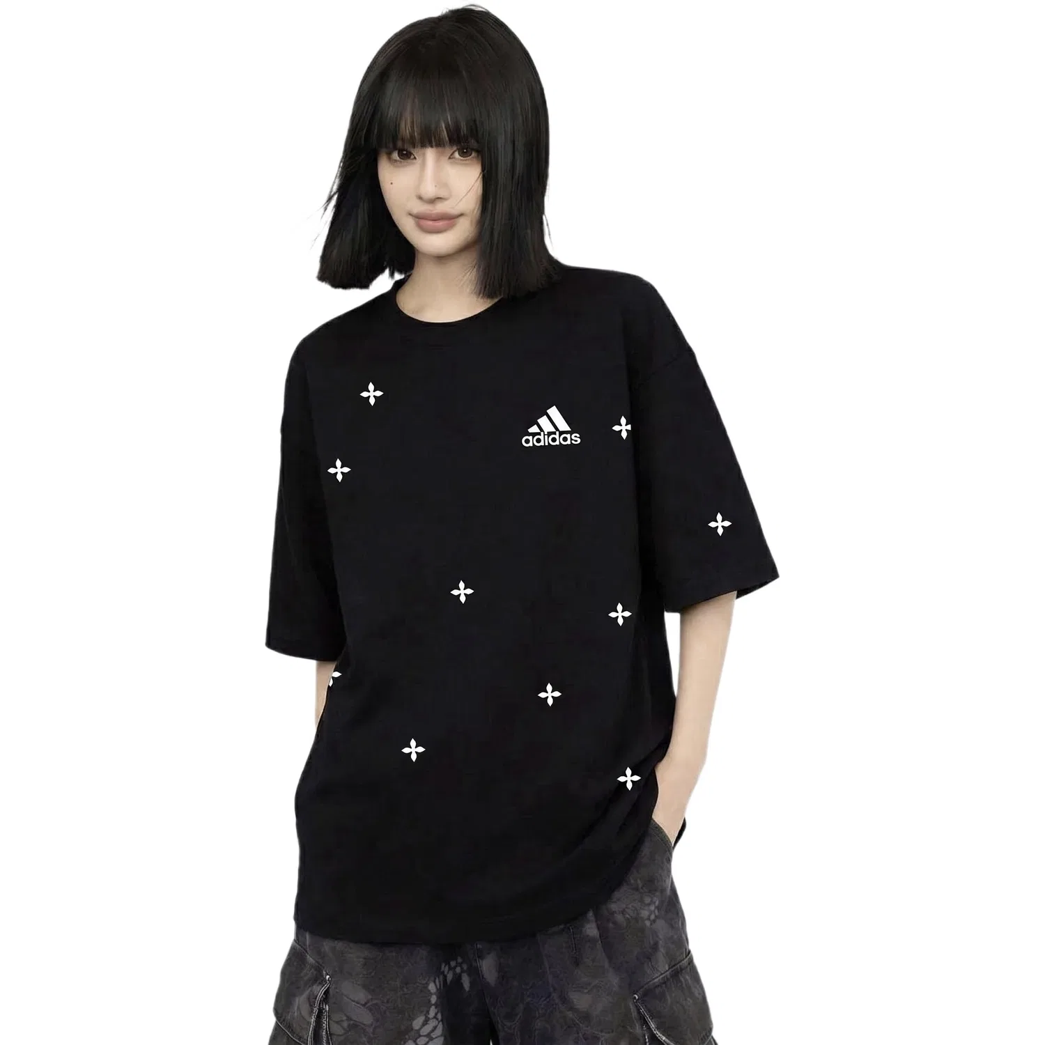 Футболка с круглым вырезом, свободный крой, Adidas, Black — фото 4