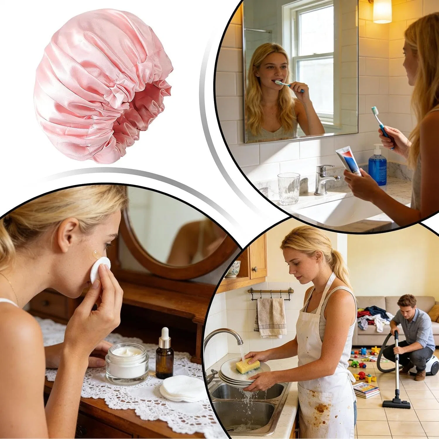 Многоразовая шапочка для душа, Nevalerra, 2 слоя, Золото, Роза — фото 4