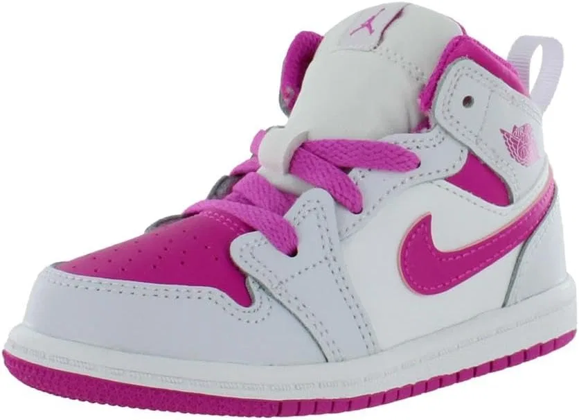 Детские кроссовки для мальчиков Air Jordan 1 Mid GS Nike, Iris Whisper/Fire Pink/White-Pink