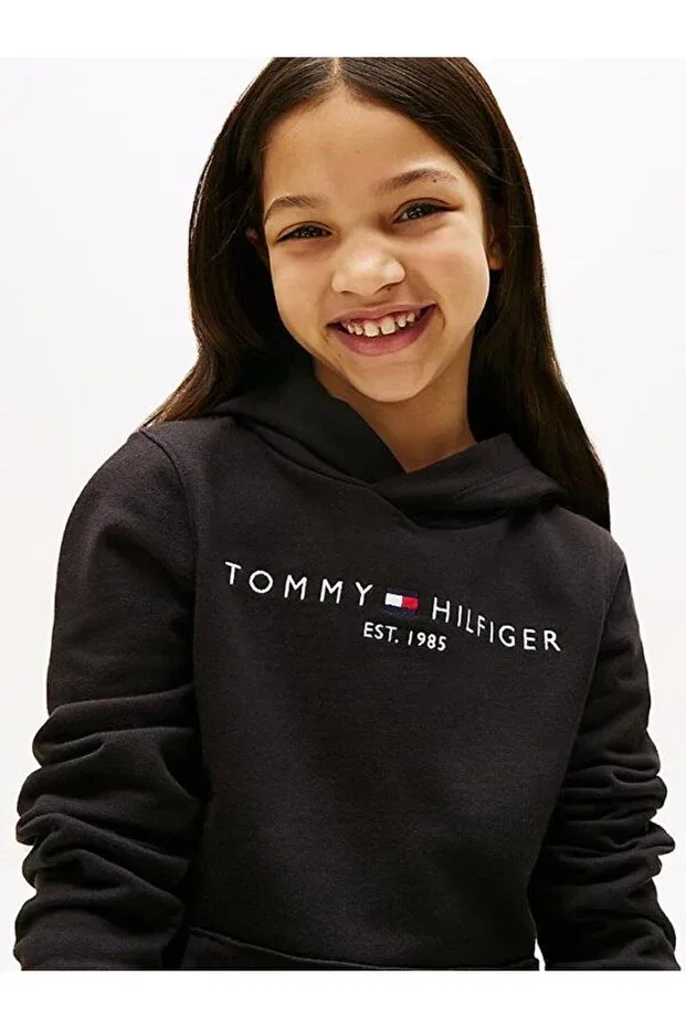 Детское худи для девочек хлопковое Tommy Hilfiger, Black — фото 4