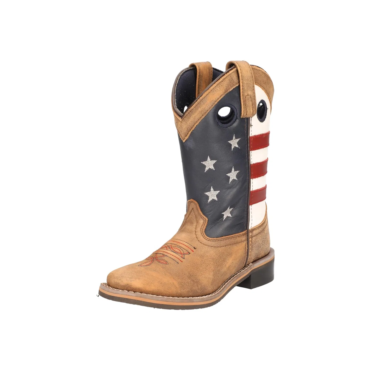 Детские ковбойские сапоги для мальчиков с принтом Kids Stars and Stripes Western Boots Smoky Mountain Boots, Vintage Brown