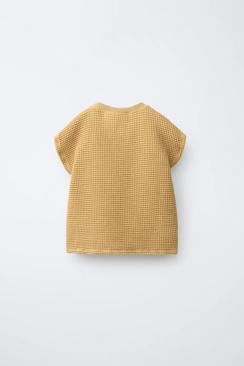 Однотонная футболка из вафельной вязки ZARA, Mustard — фото 2