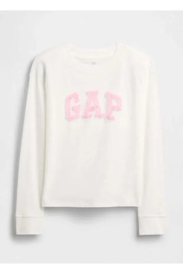Детская футболка с длинным рукавом с принтом Gap Kids, Ecru
