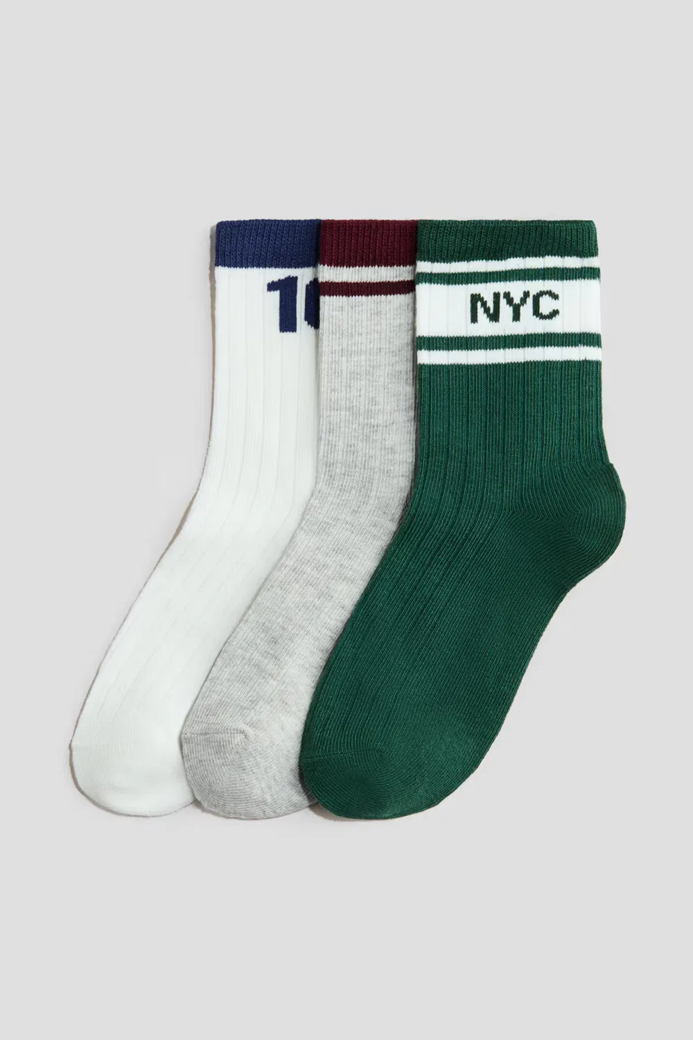 Набор из 3 пар ребристых носков H&M, Dunkelgrün/Nyc