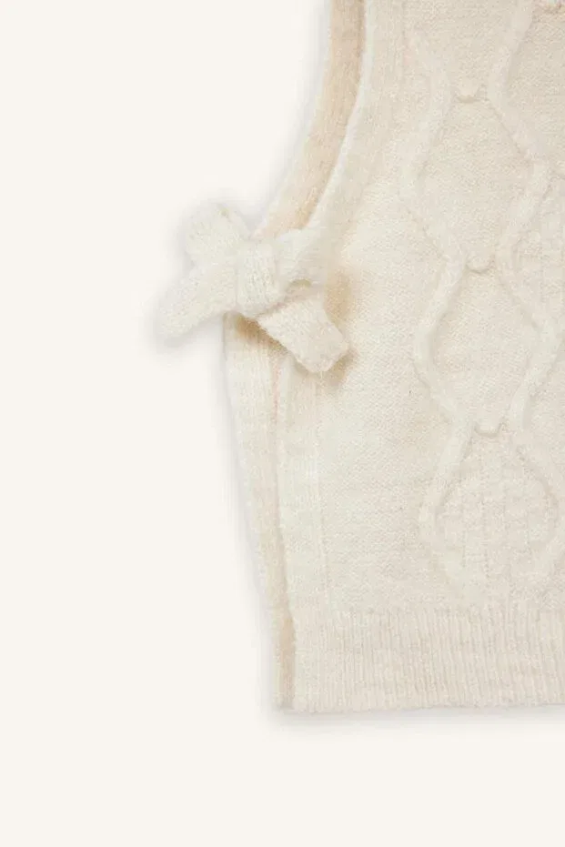 Детский кардиган для девочек без рукавов Bow detailed cardigan Defacto, Ekru-Er99 — фото 2