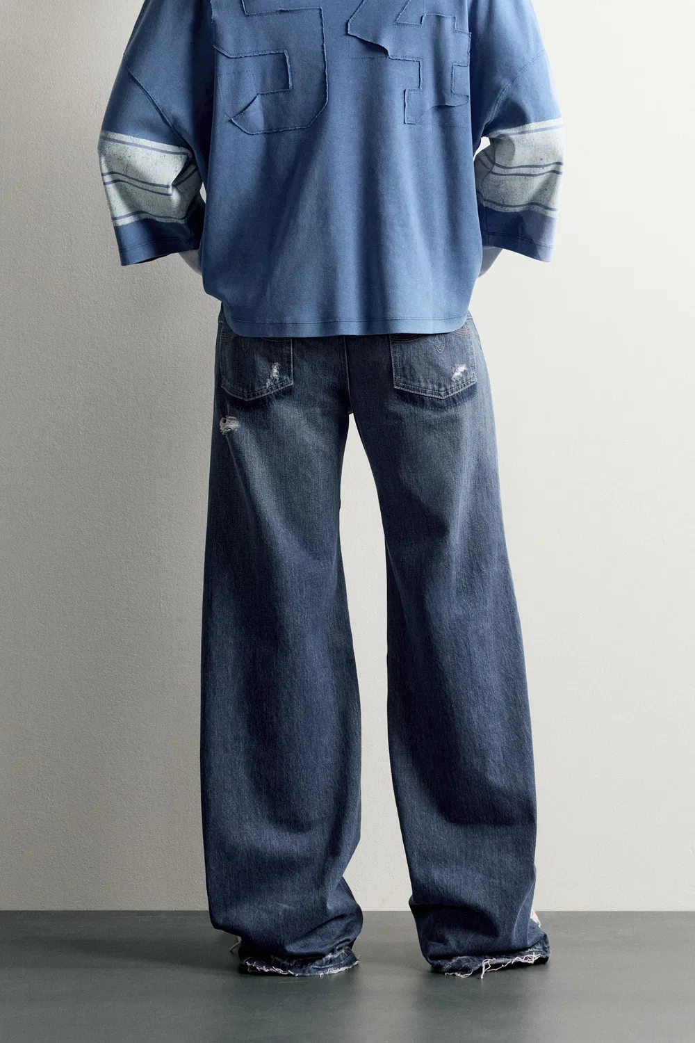 Джинсы с расклешенным кроем и декоративными швами ZARA, Blue — фото 3