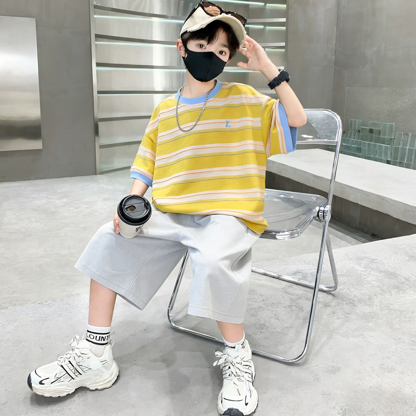 Детский спортивный комплект для мальчиков с принтом MADALLO, Yellow Clothing Sets — фото 3