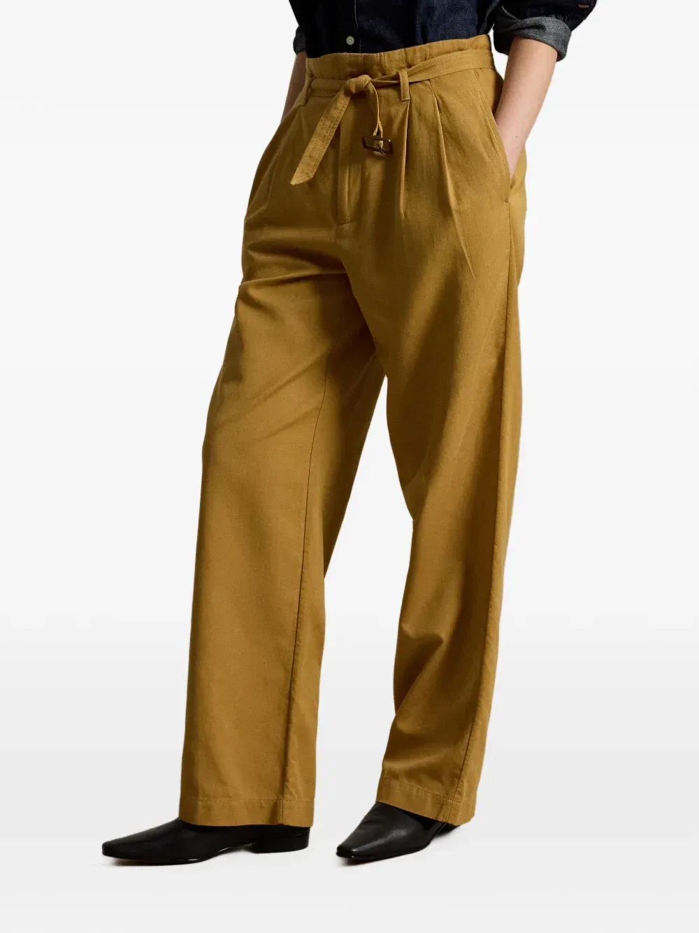 Брюки со складками из хлопка и льна Polo Ralph Lauren, бежевый — фото 3