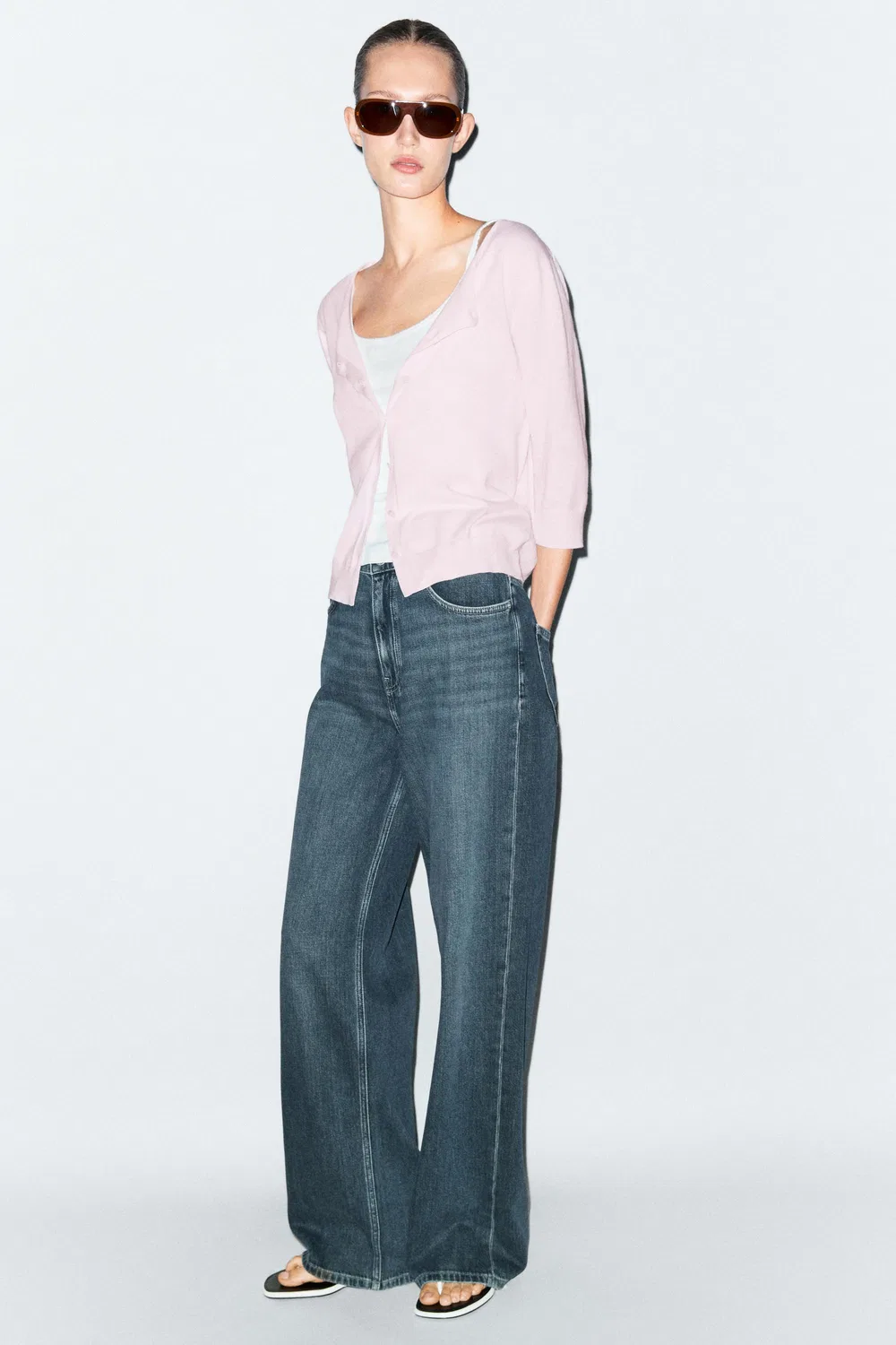 Кардиган Massimo Dutti Cotton Blend Boat Neck, бледно-розовый — фото 3