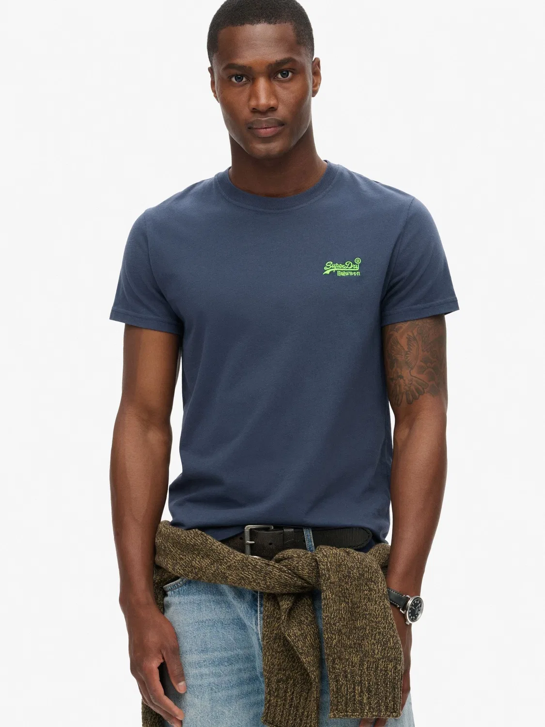 Футболка с контрастной вышивкой Essential Superdry, Синий неоново-лаймовый — фото 2